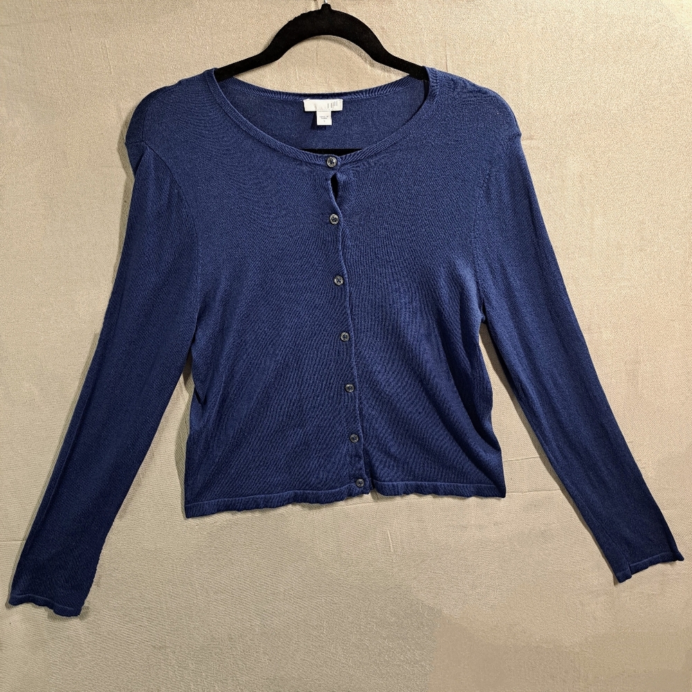 J.Jill Women Small Blue Cotton Bamboo Viscose Long Sleeve Button Up Cardigan